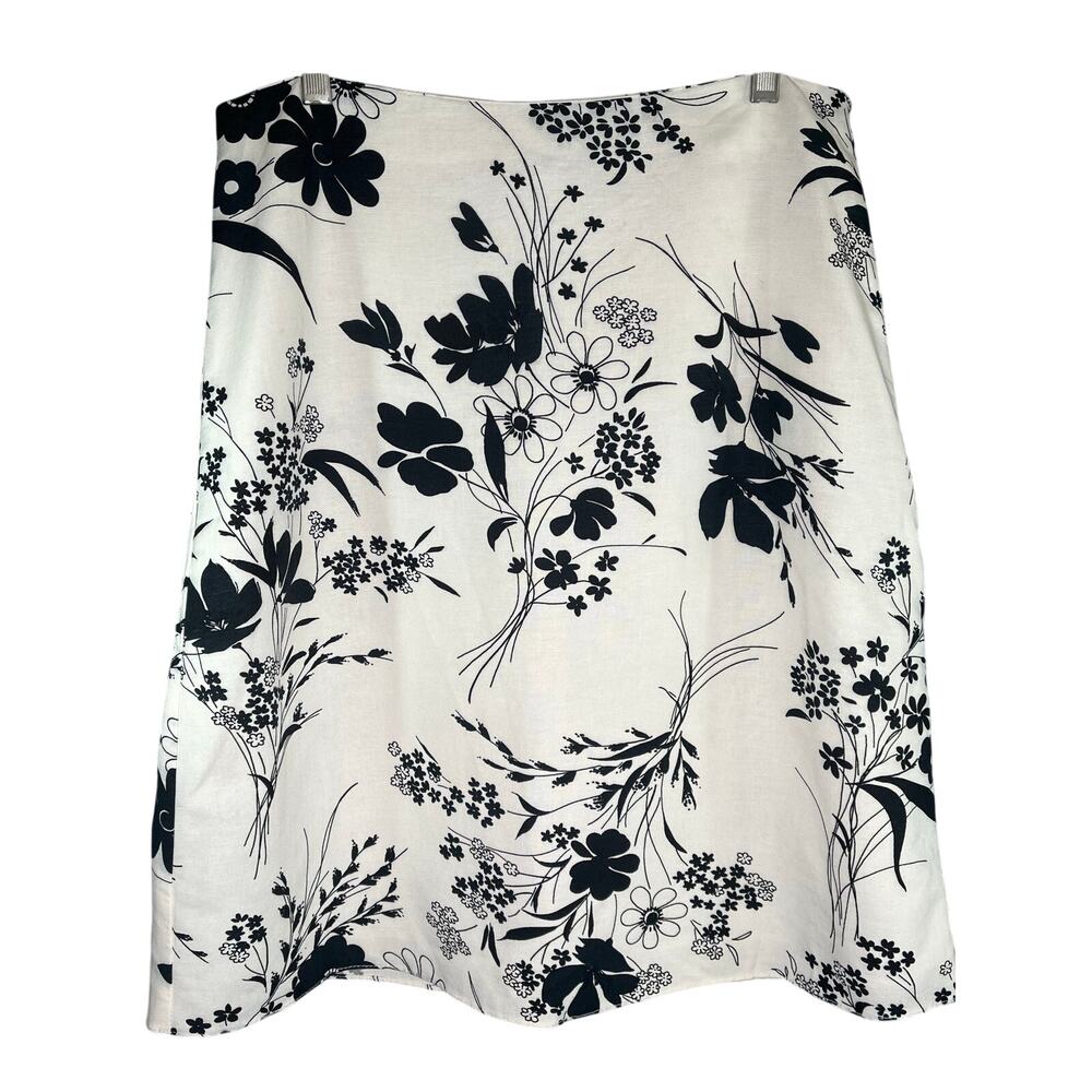 TOTO N KO linen blend floral A line skirt, black/cream, size 10, EUC